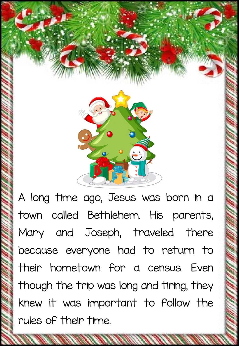 Reading passage part 2 describes Mary and Joseph traveling to Bethlehem to return home for a census