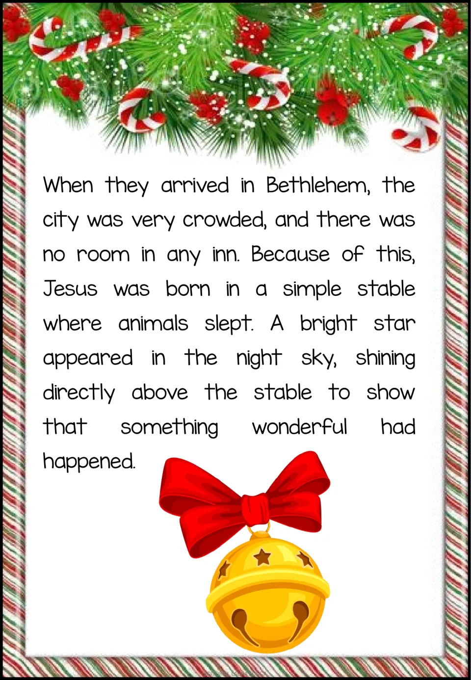 Reading passage part 3 tells of crowded Bethlehem, Jesus' birth in a stable, and a bright star overhead