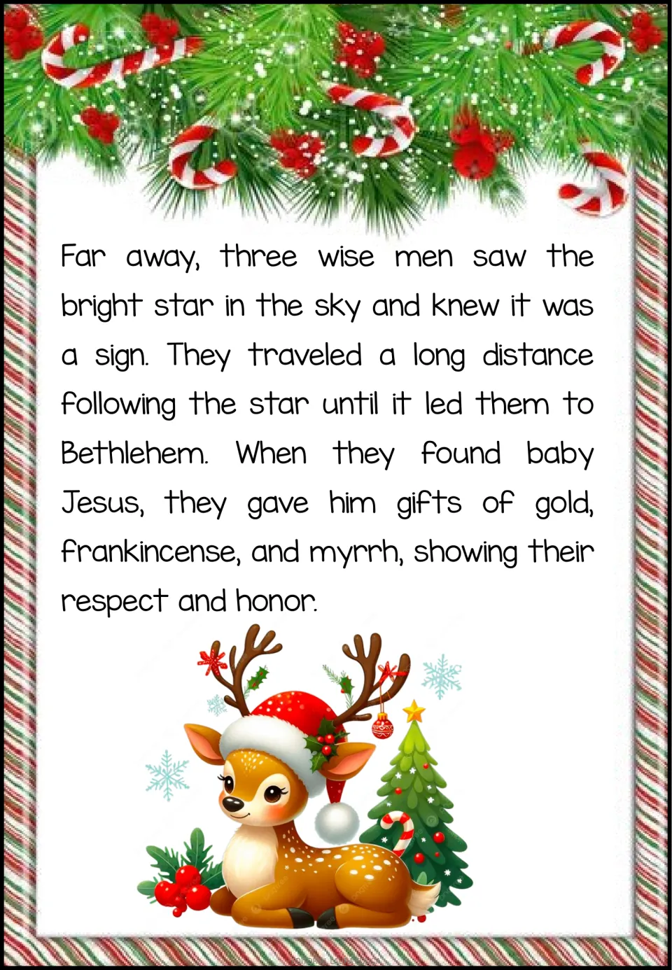 Reading passage part 5 follows three wise men bringing Jesus gifts of gold, frankincense, and myrrh