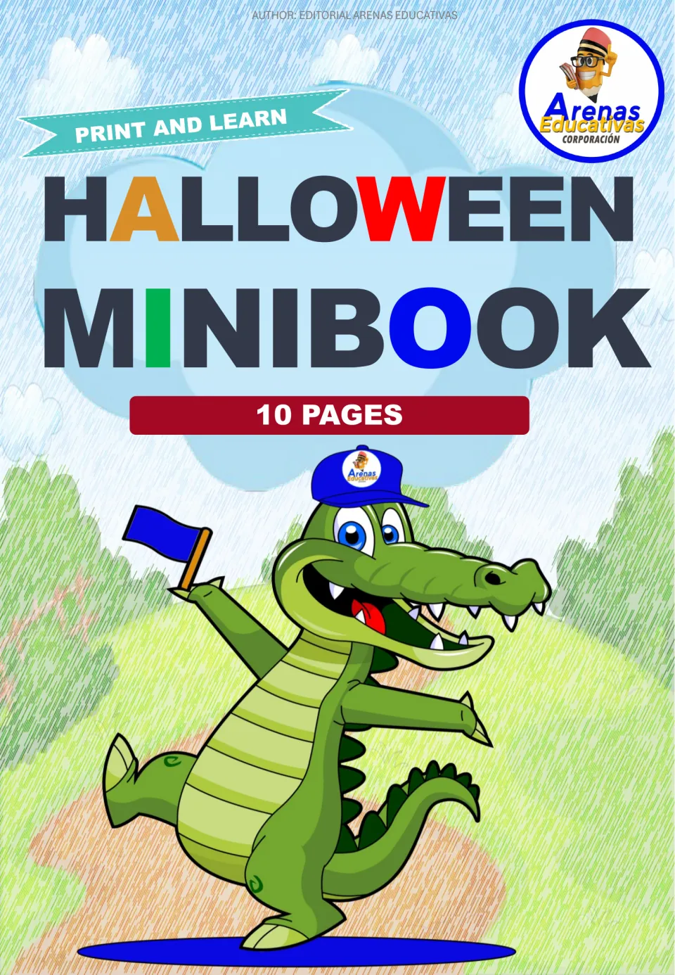 Cover of the Halloween mini book, labeled 'Print and Learn' and '10 Pages,' introducing the reading resource