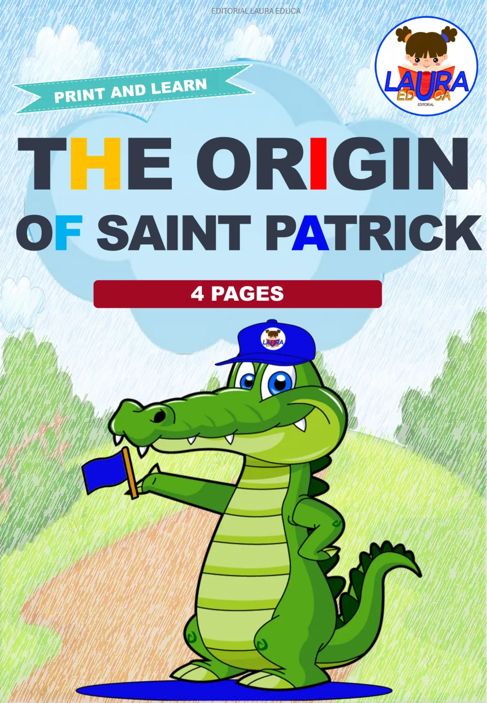 Reading packet cover titled 'The Origin of Saint Patrick,' labeled 'Print and Learn' and '4 Pages'