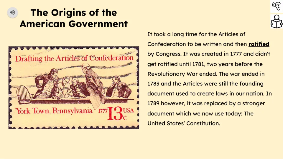 Reading part 4 traces the Articles of Confederation from creation in 1777 to replacement by the Constitution