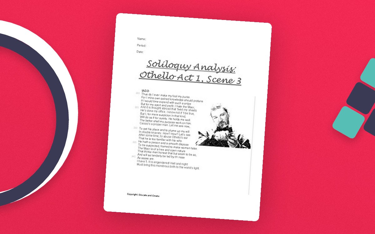 Othello --- Iago - Soliloquies Act 1 and 2 Analysis + Character Analysis preview