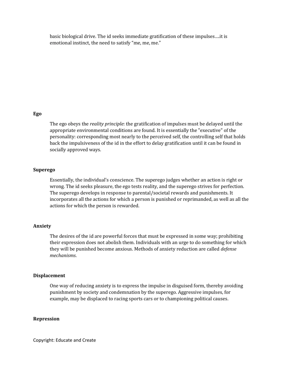 Freudian terms: students use definitions of id, ego, superego, anxiety and displacement to analyze Iago's behavior