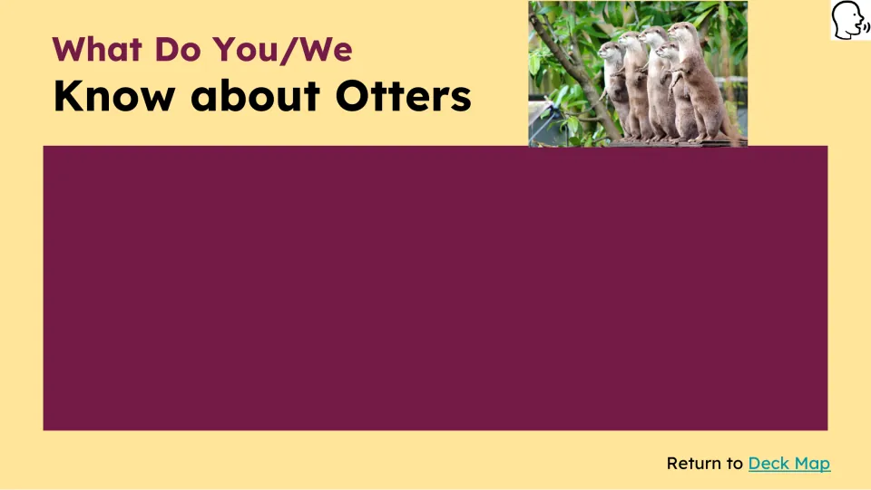 Prior-knowledge slide asks “What Do You/We Know about Otters” and provides space to record responses.