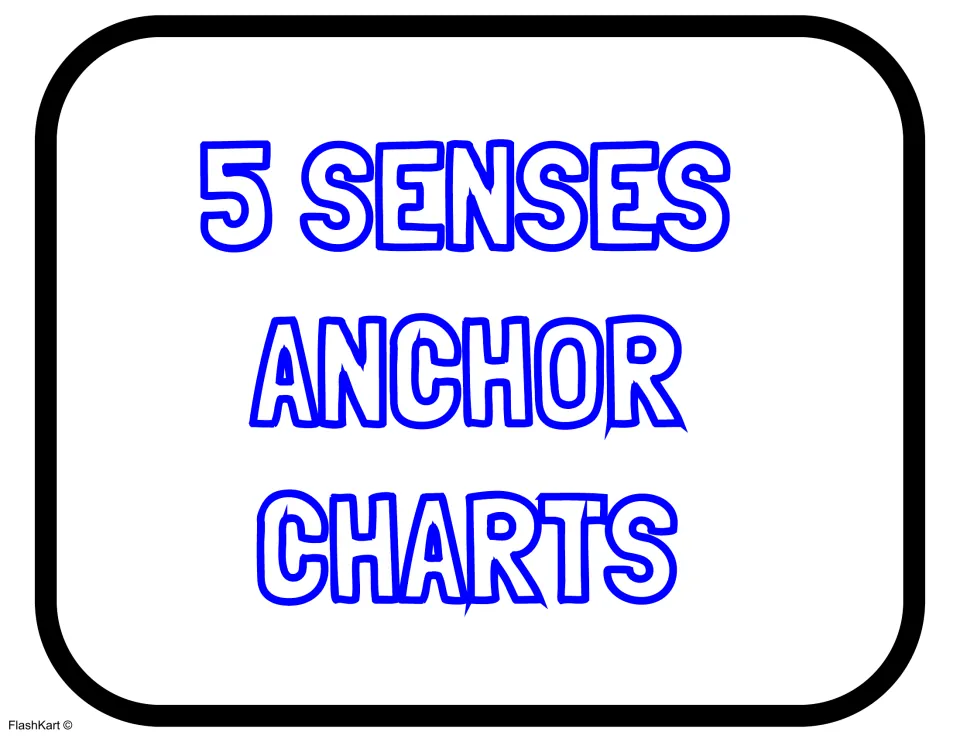 Section divider titled 5 Senses Anchor Charts in blue outlined lettering, introducing the senses chart pages that follow