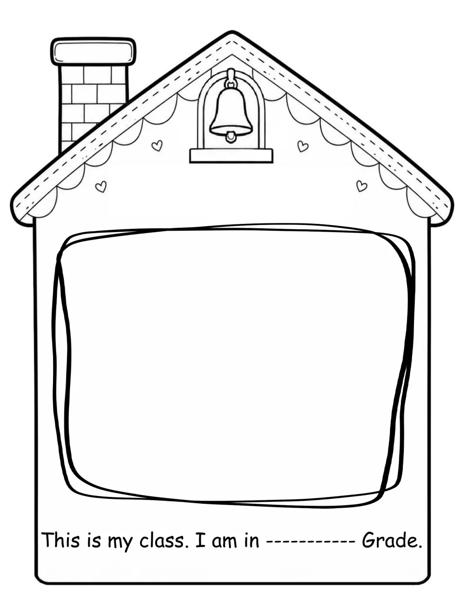 This is my class drawing page: students draw their class inside a schoolhouse, then fill in the blank after I am in