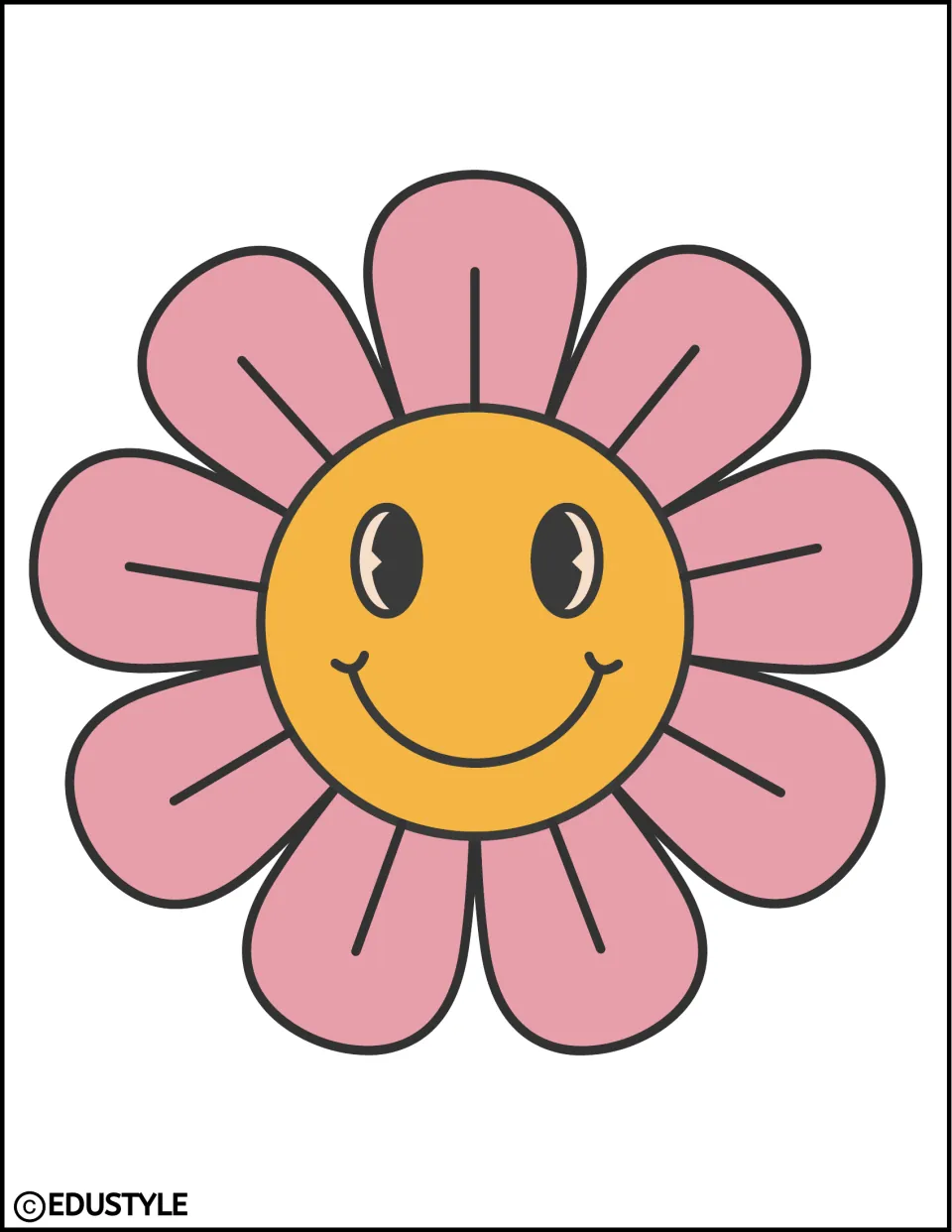 Whole smiling flower decoration with pink petals and a golden center for the kit's spring classroom displays
