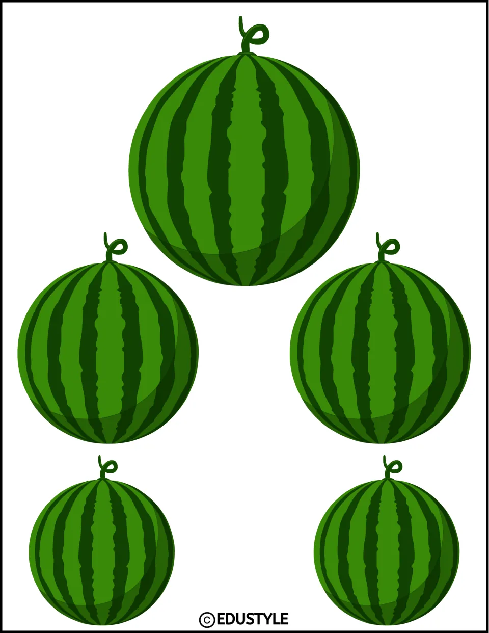 Five whole watermelon cutouts in three sizes for the summer bulletin board and door decor display