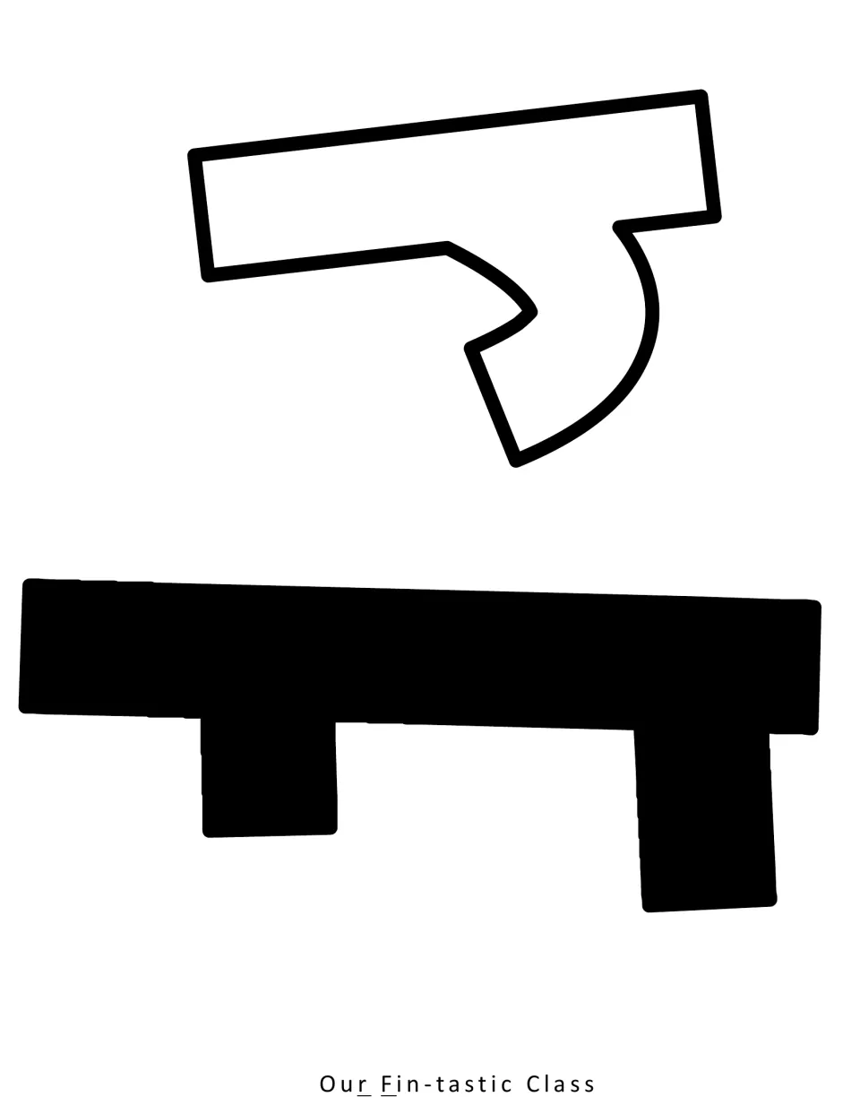 Heading letters r (outlined) and capital F (solid black), turned sideways, to cut out for the class bulletin board