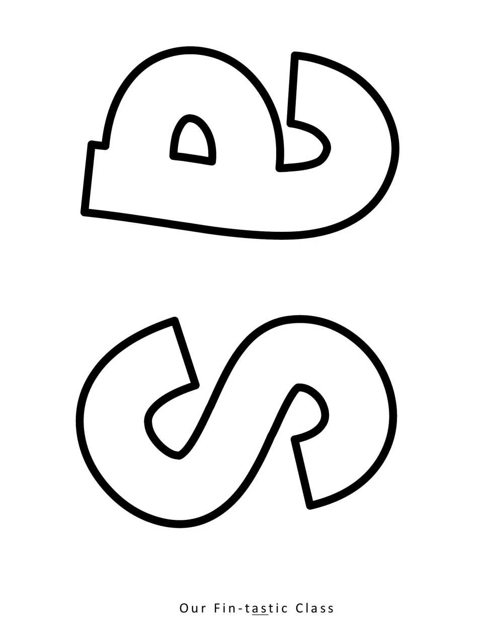 Outlined letters a and s for the word tastic, printed sideways on one sheet to color and cut for the headline display