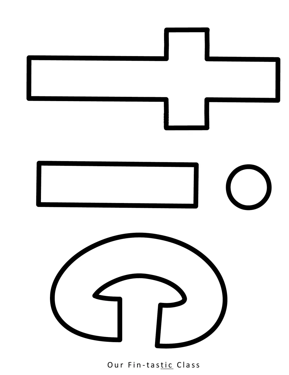 Outlined letters t, i with its separate dot, and c that complete the word tastic, laid out sideways for cutting out