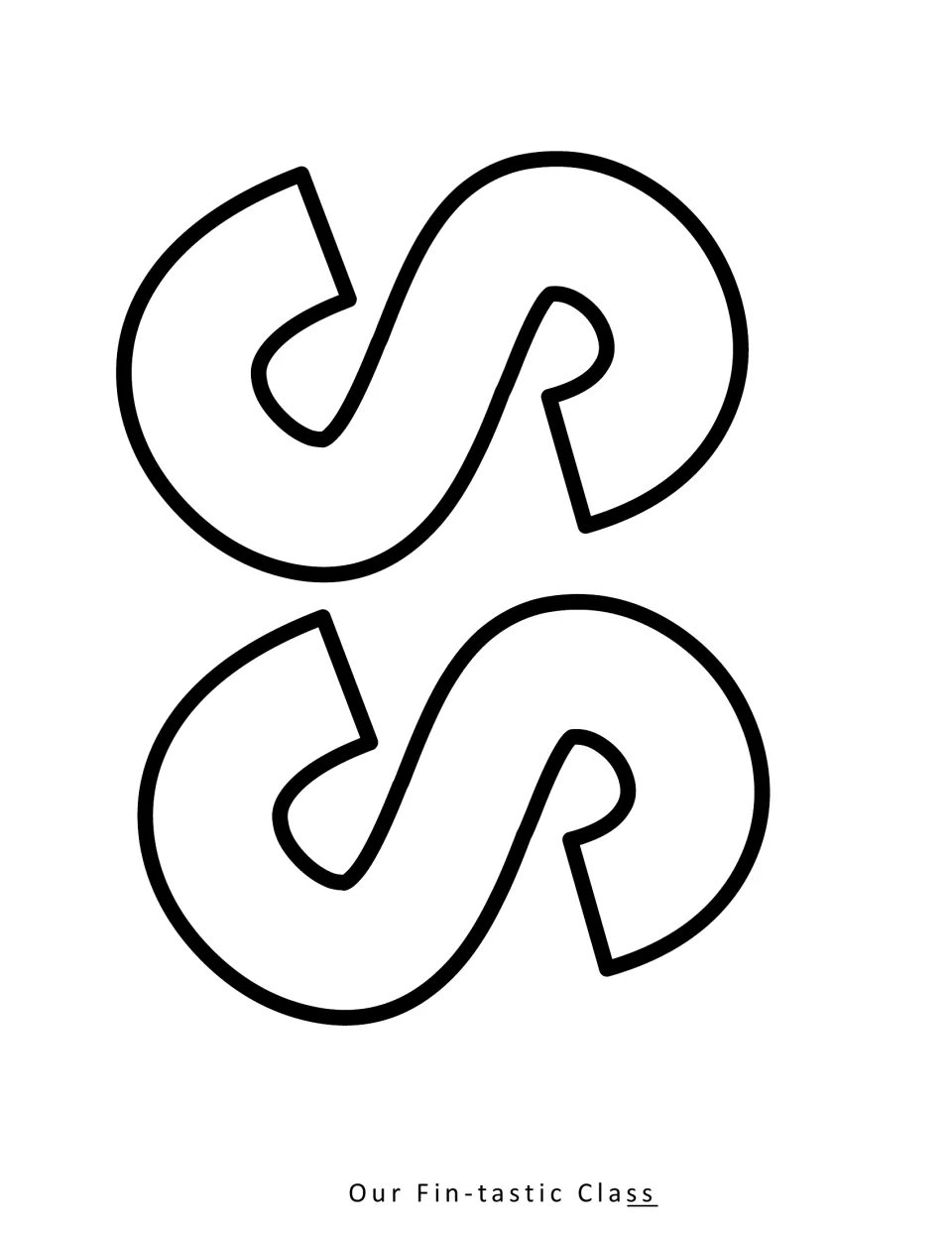 Two matching outlined letter s shapes that end the word Class, printed sideways for cutting out and posting on the board