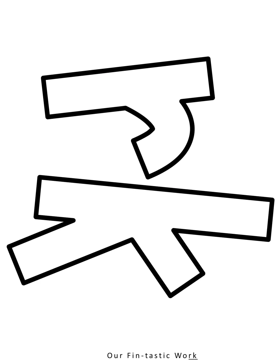 Outlined letters r and k that finish the word Work in the alternate heading, set sideways on the sheet for cutting