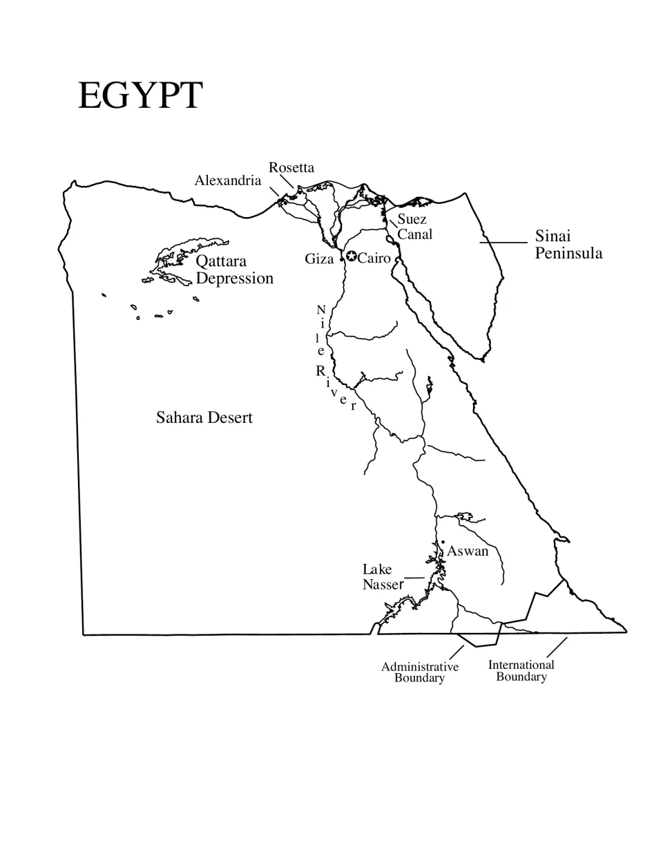 Map in the Egypt guide labels Cairo, Alexandria, the Nile River, Sahara Desert, Sinai Peninsula, and more