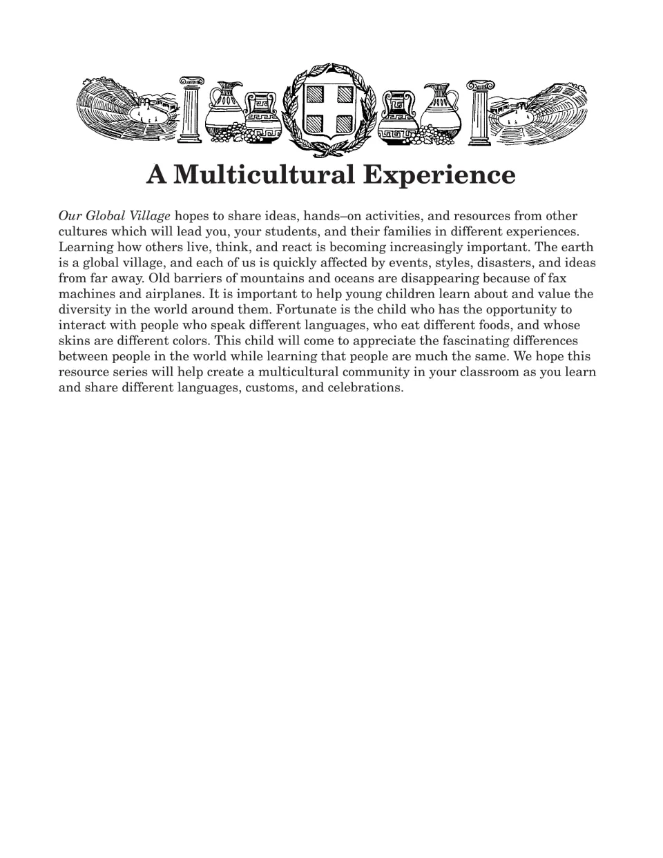 Introduction to the cultural guide explains sharing languages, customs, and celebrations in the classroom
