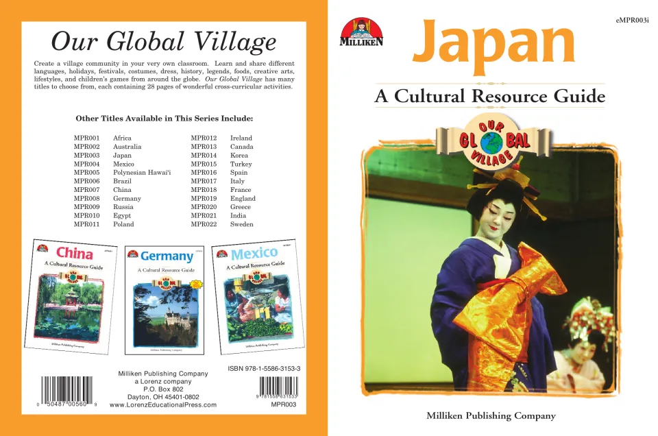 Front and back covers of Our Global Village - Japan: A Cultural Resource Guide, featuring a kimono photograph