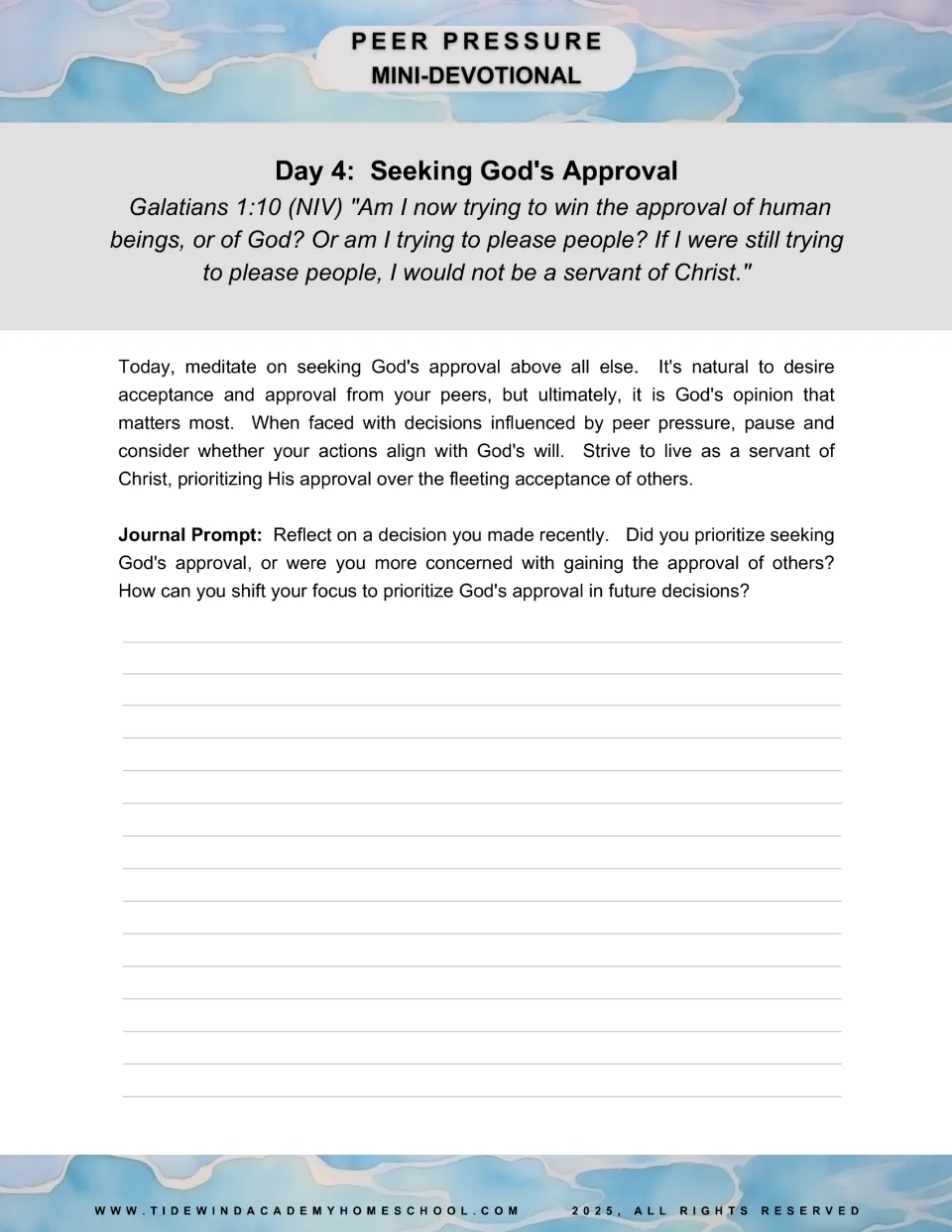 Day 4 devotional: Seeking God's Approval, Galatians 1:10, and a journal prompt about whose approval matters