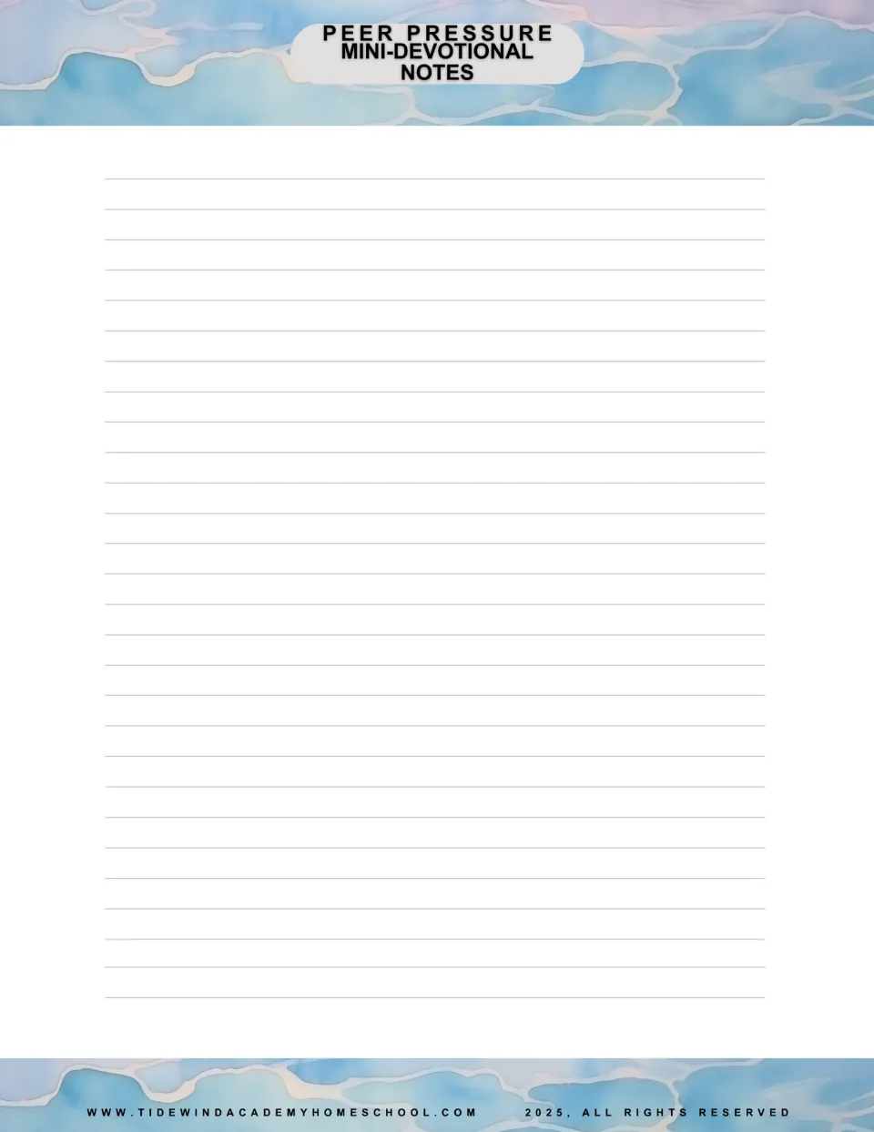 First supplied notes page for the peer pressure mini-devotional, for recording ideas, prayers, and key points