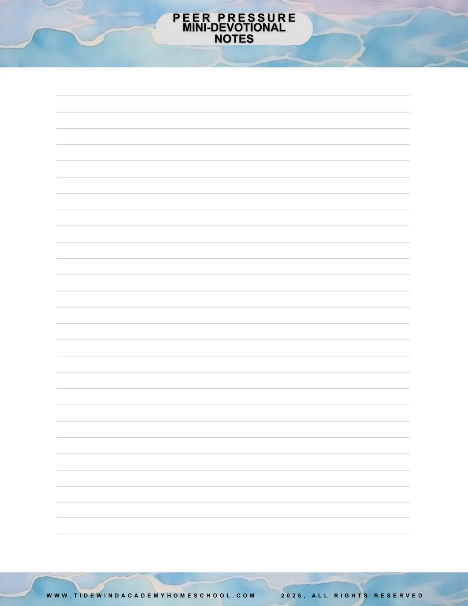 Third supplied notes page for the peer pressure mini-devotional, for recording ideas, prayers, and key points