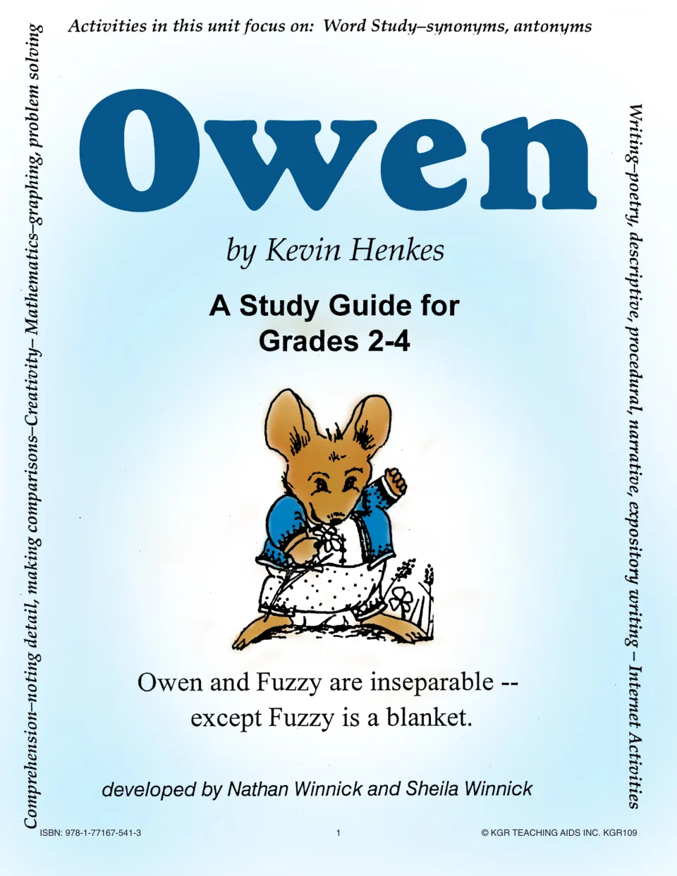 Study guide cover for Kevin Henkes' Owen, grades 2–4, introducing Owen and his inseparable blanket, Fuzzy