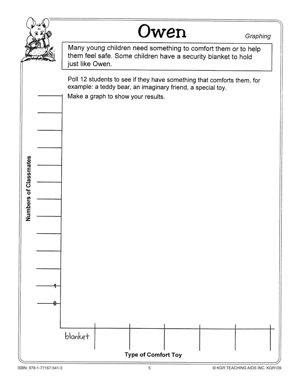 Graphing activity asking students to poll 12 classmates about comfort objects and graph the results