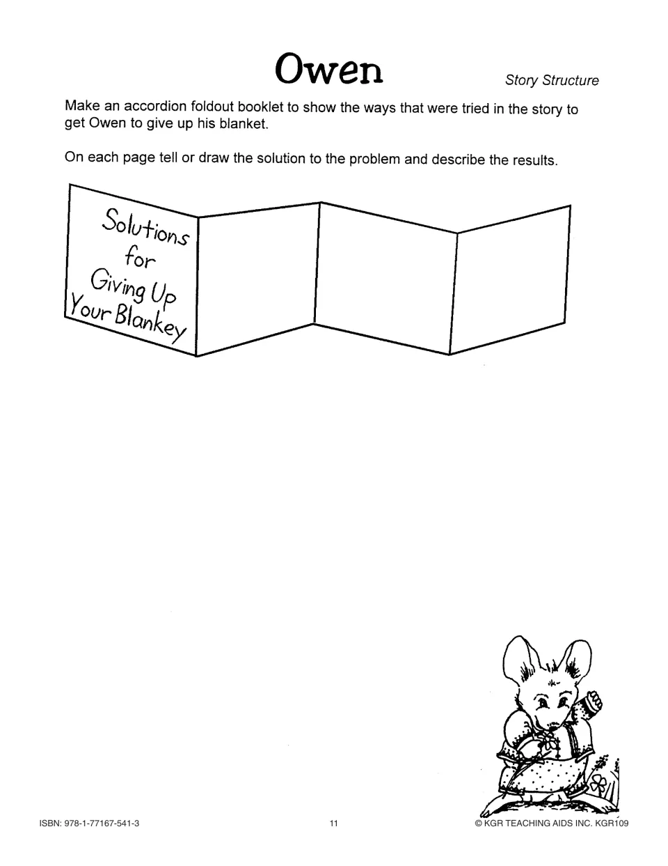 Story structure activity directing students to make an accordion booklet of attempted blanket solutions and results