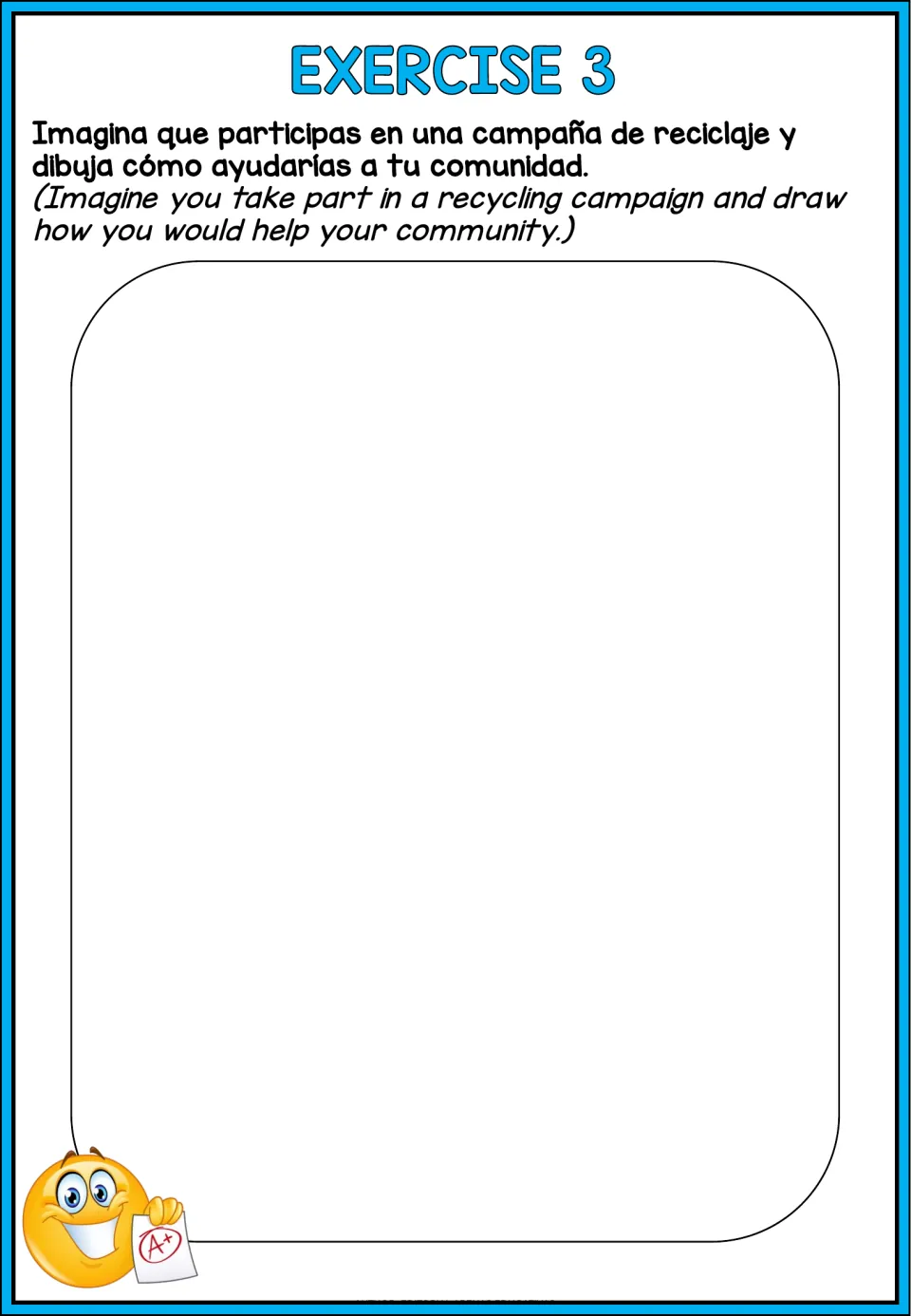 Recycling reading exercise 3 asks students to draw how they would help their community in a recycling campaign