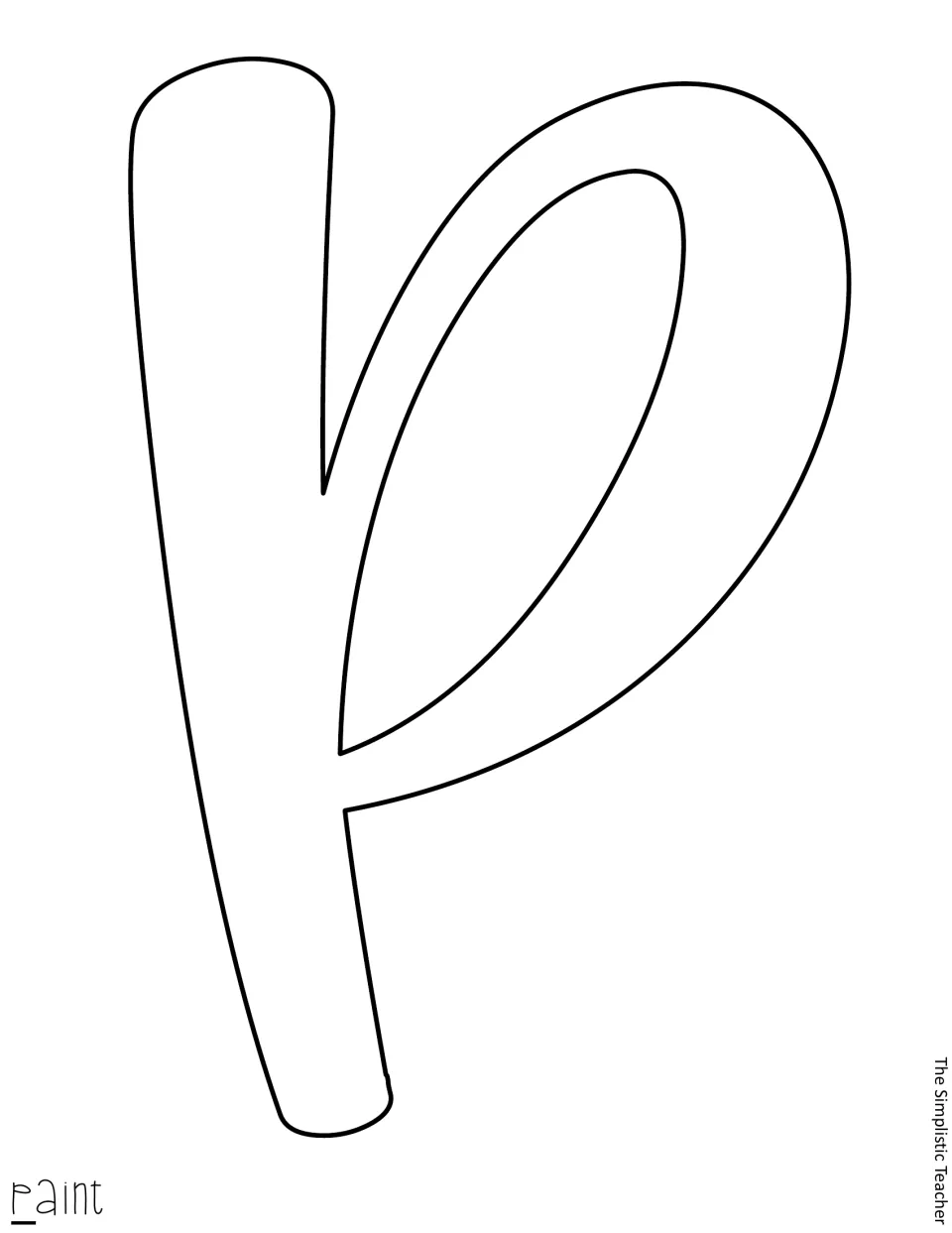 Letter template: large outlined cursive P for the word paint, printed full page to cut out for the door lettering