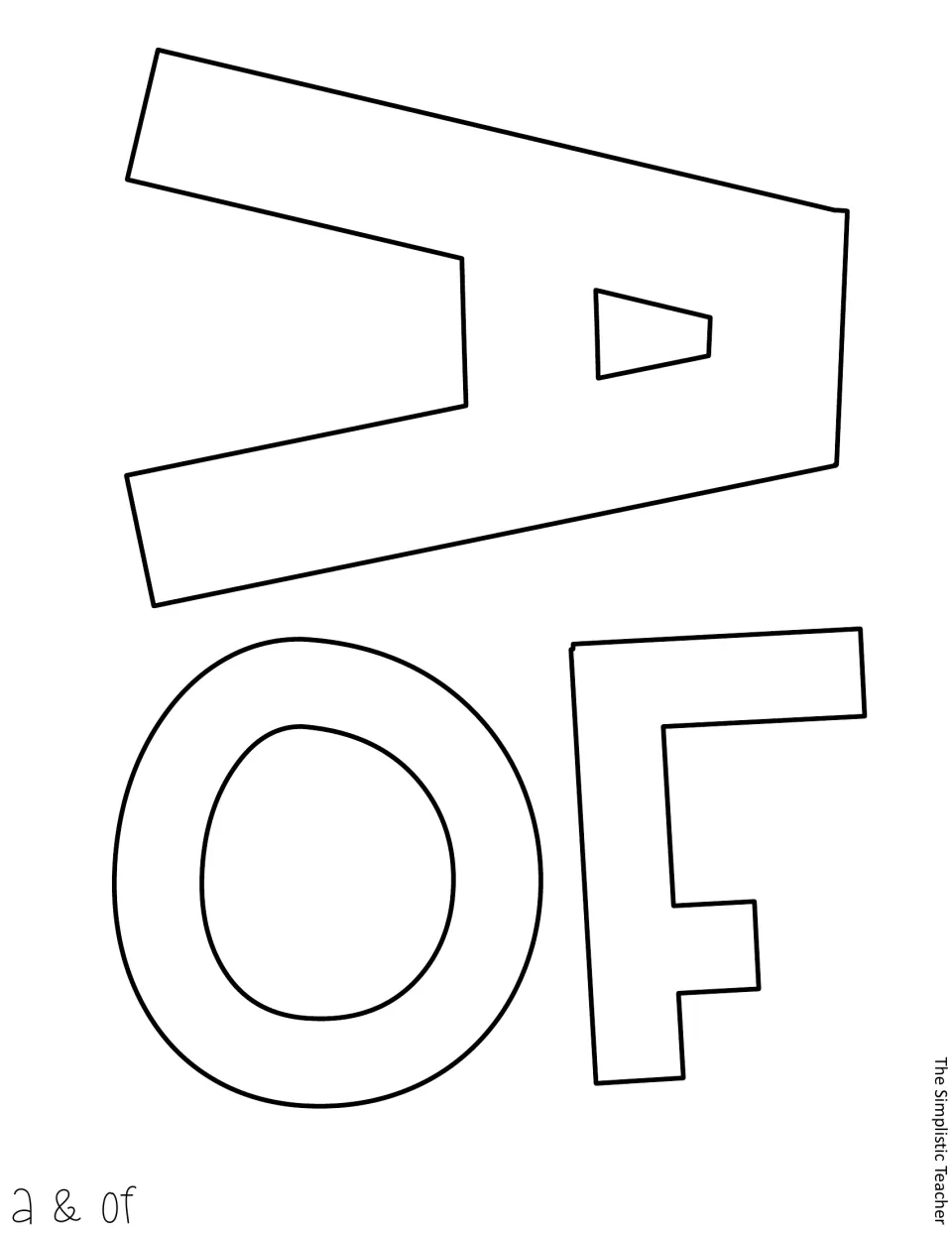 Letter template: block-style outlines of the words a and of, for cutting out as the short words in the display