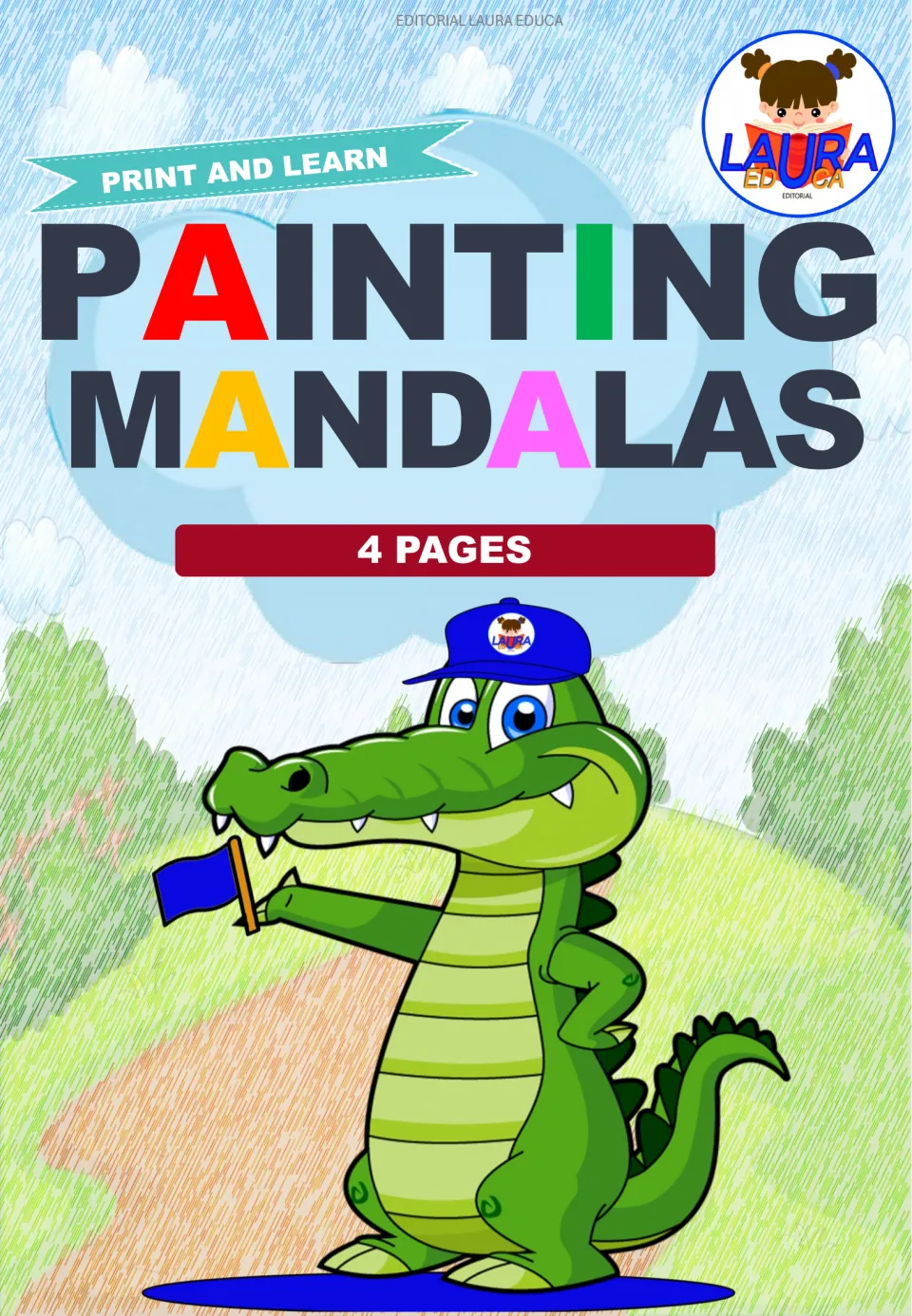 Cover of Painting Mandalas, labeled 'Print and Learn' and '4 Pages,' introducing the coloring resource