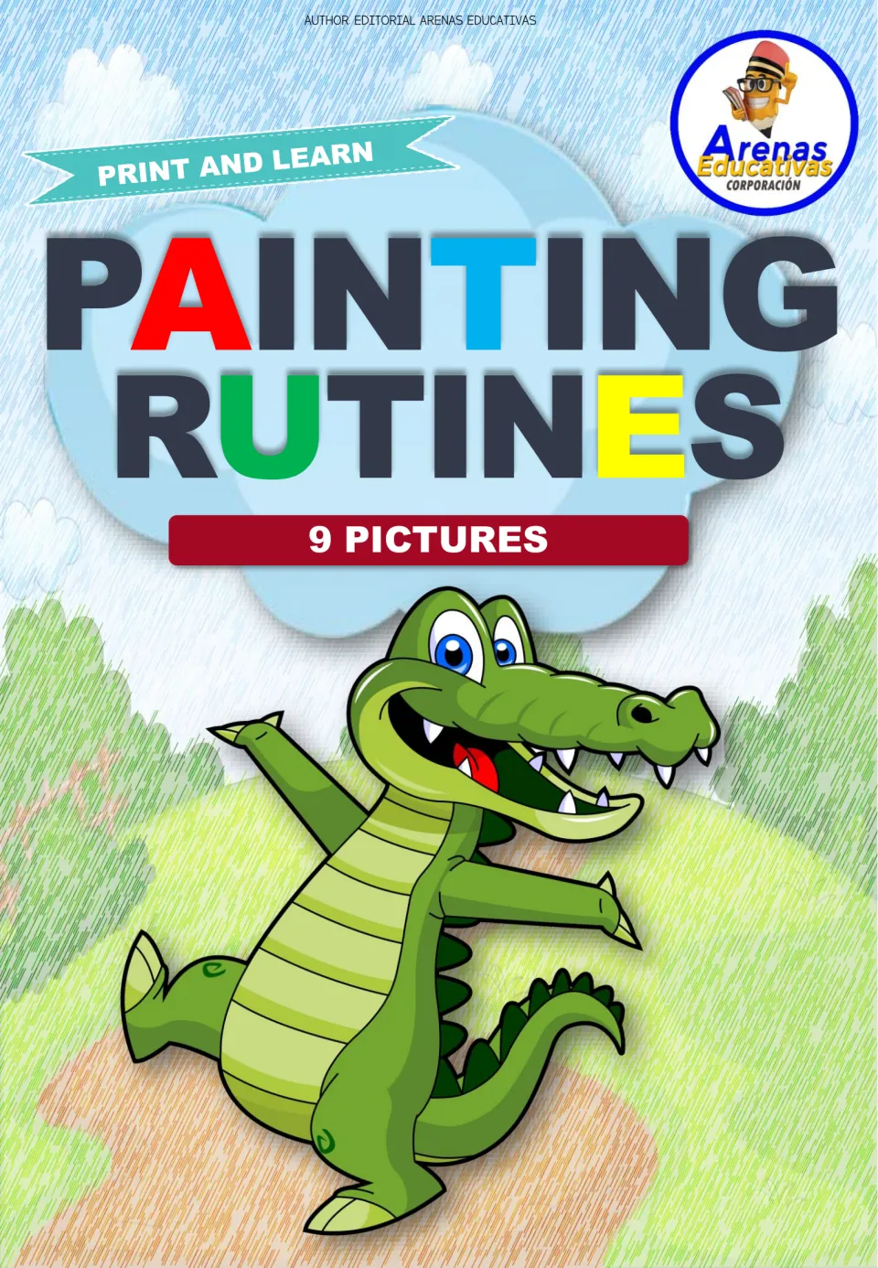 Cover of the Spanish routines coloring resource, labeled 'PAINTING RUTINES', '9 PICTURES' and 'PRINT AND LEARN'