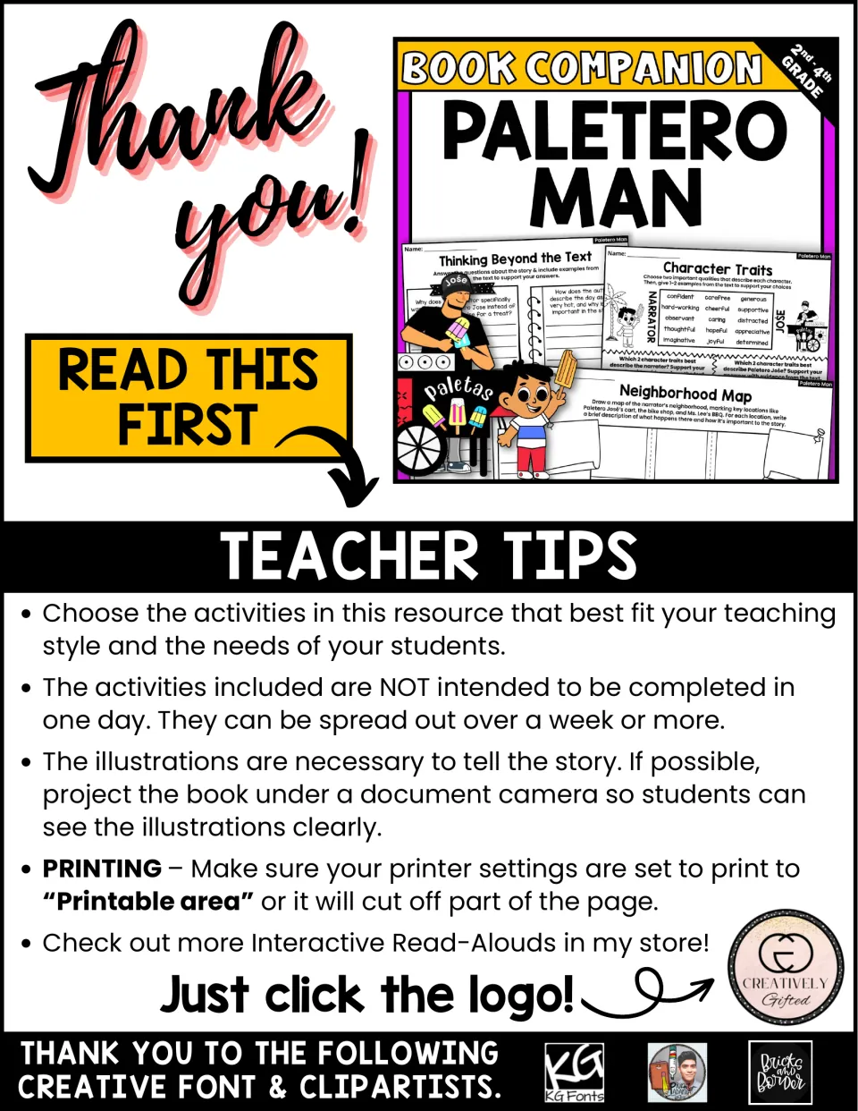 Teacher tips: pick activities, spread them over a week, project the illustrations, set printing to printable area