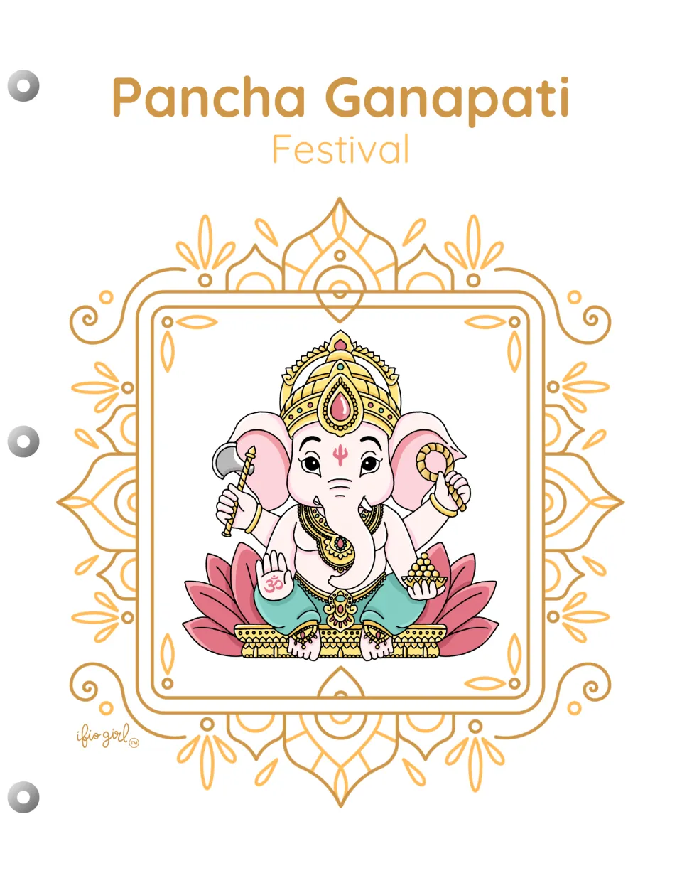 Cover of the adaptive festival book, titled 'Pancha Ganapati Festival,' with an illustration of Lord Ganesha