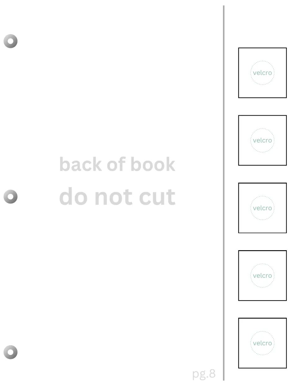 Back page of the adaptive book stores the five matching color cards on Velcro and instructs 'do not cut'