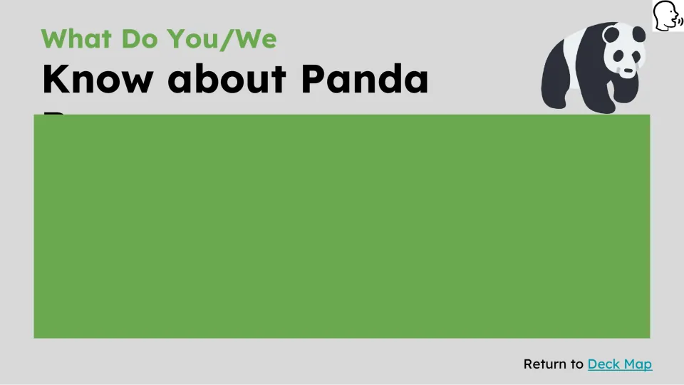 Prior-knowledge slide asks what students know about pandas, with a blank response area beneath the heading