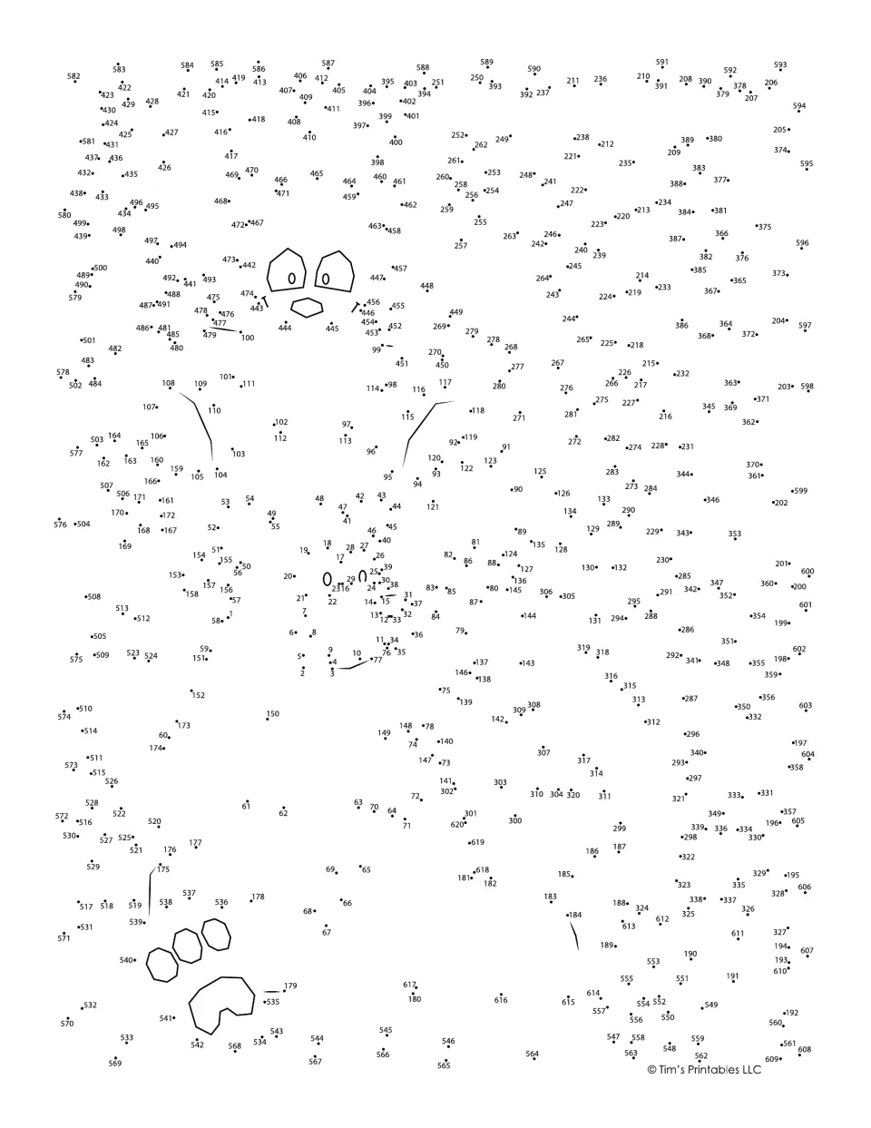 Extreme dot-to-dot puzzle: students join about 620 numbered dots in counting order to reveal a hidden panda picture