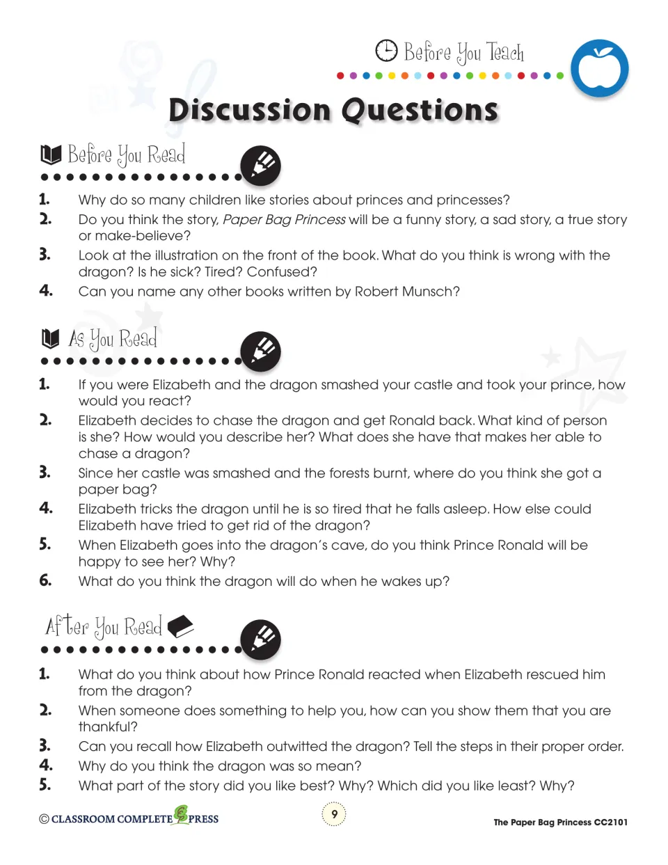 Discussion guide offers 15 questions before, during, and after reading about Elizabeth, Ronald, and the dragon