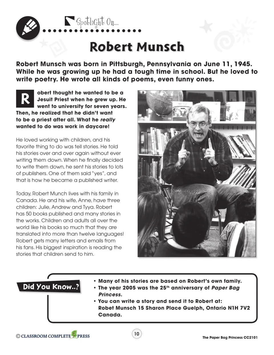 Author spotlight introduces Robert Munsch’s childhood, daycare work, storytelling, and path to publication