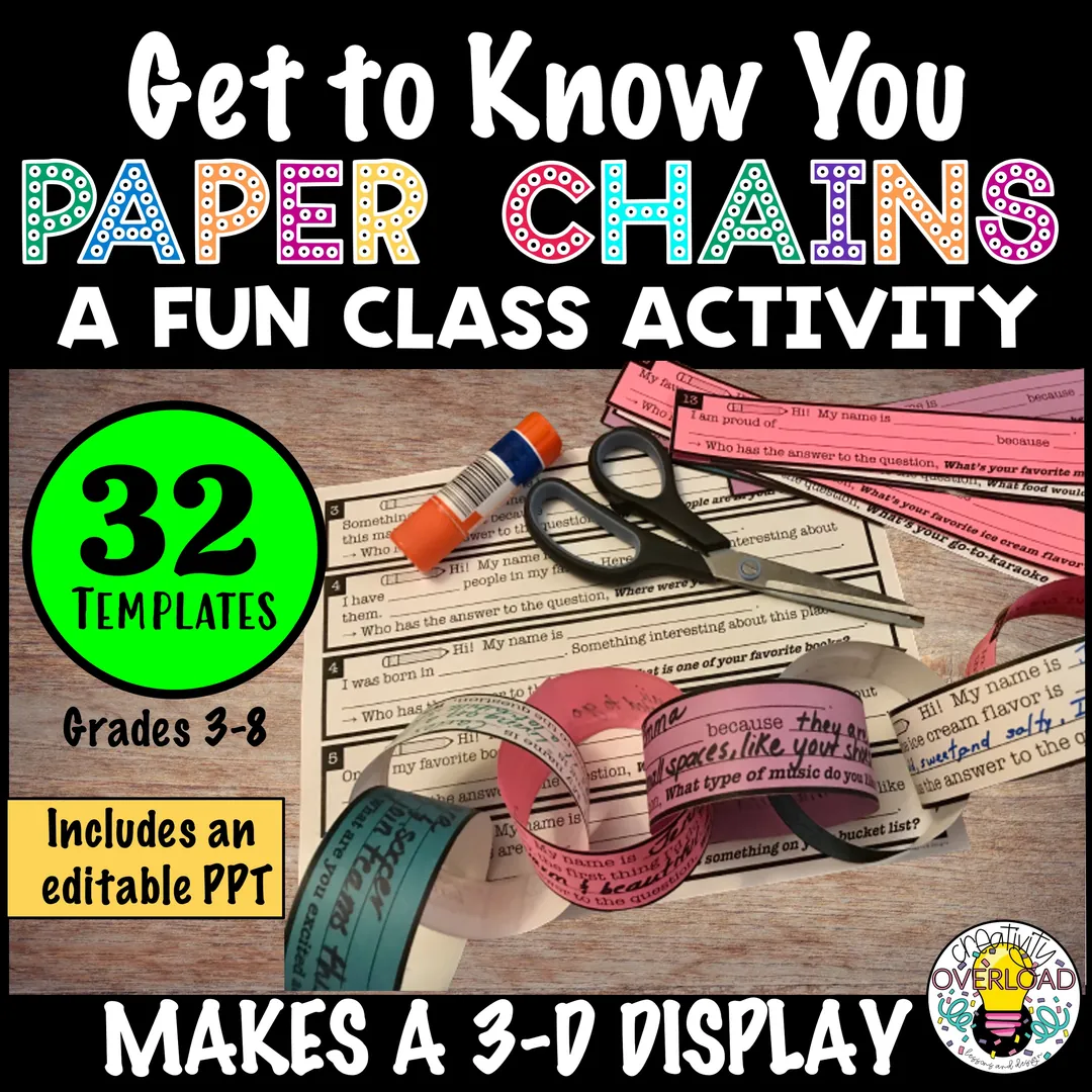 Paper Chain Get-to-Know-You Activity | Perfect Back to School Game | Editable – cover