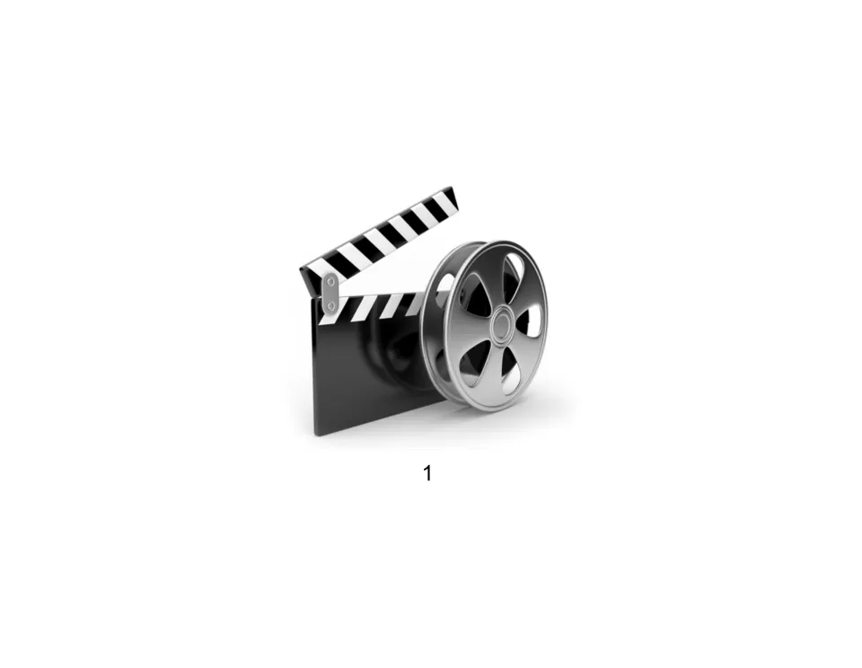 Clapperboard and film reel graphic above the number 1; the slide carries no heading or written instructions