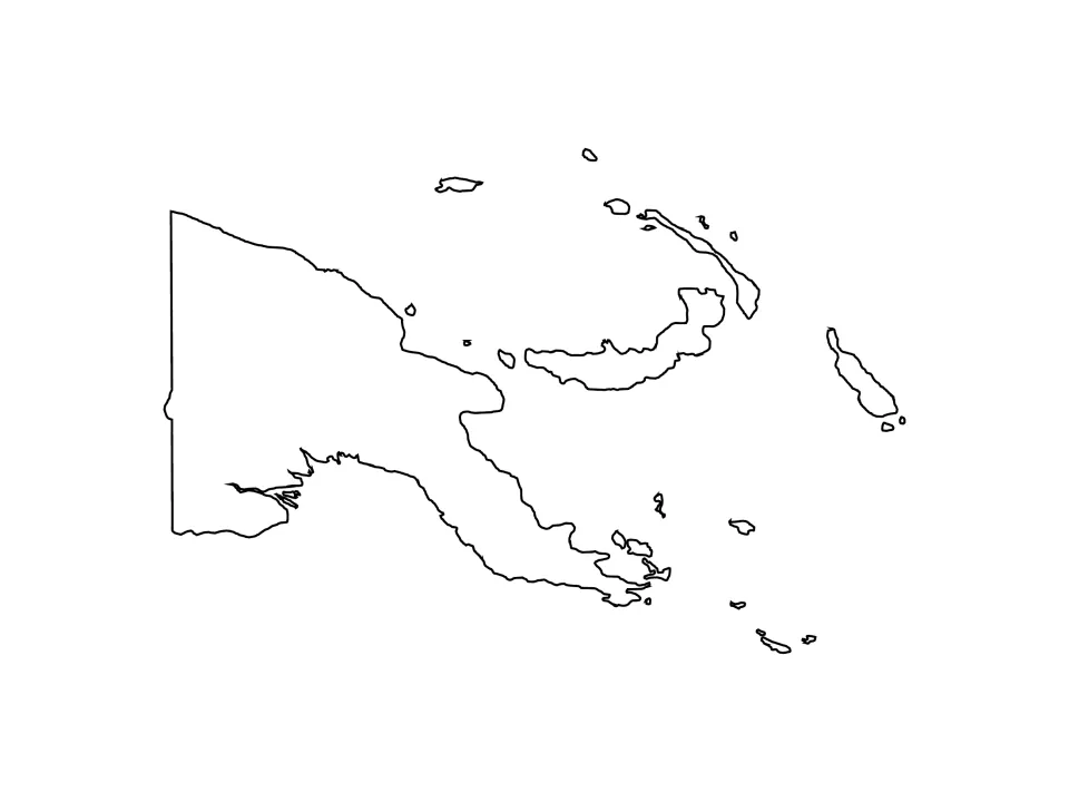 Papua New Guinea blank outline map of the mainland, New Britain, New Ireland and Bougainville for students to label