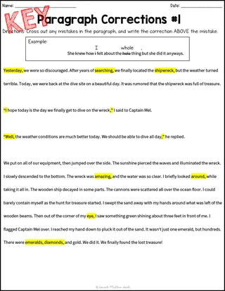 Paragraph Correction Worksheets – sample page 4