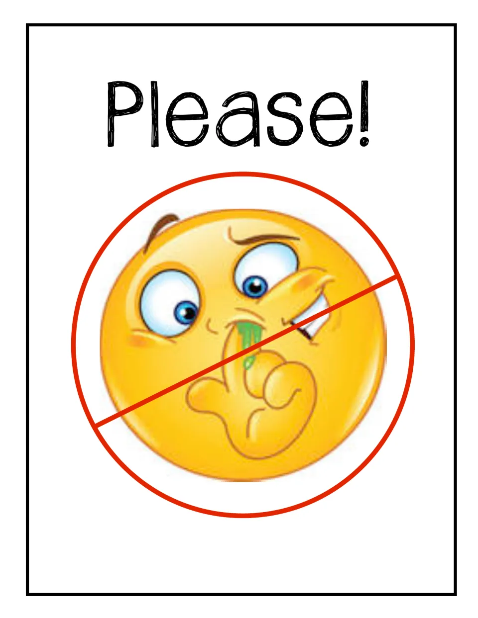 Hygiene reminder poster reading “Please!” with a crossed-out nose-picking face, accompanying the parent letter.