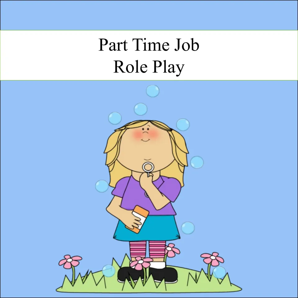 Cover titled 'Part Time Job Role Play' for an activity about discussing a new job with parents.