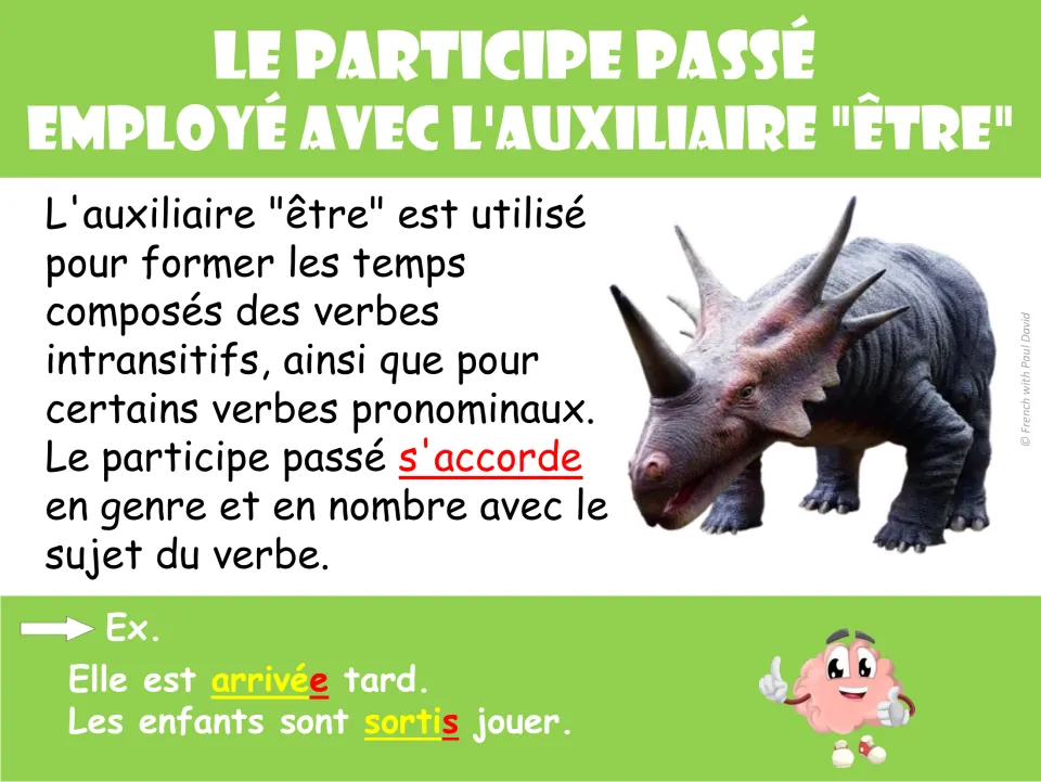 Past participle with être poster: it agrees with the subject, as in Elle est arrivée tard and Les enfants sont sortis