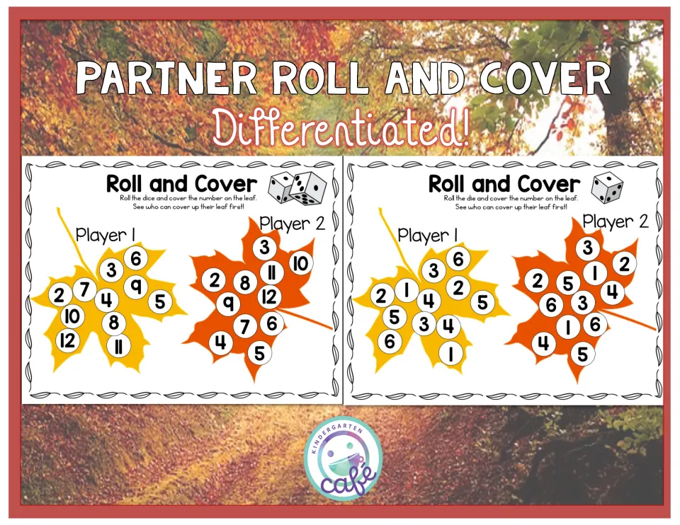 Partner Roll and Cover, Differentiated! cover previewing a two-dice leaf board for 2-12 and a one-die board for 1-6
