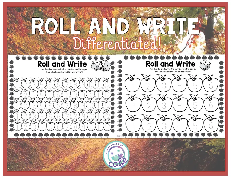 Cover of the apple-themed partner dice activity, showing samples of the two differentiated number boards.