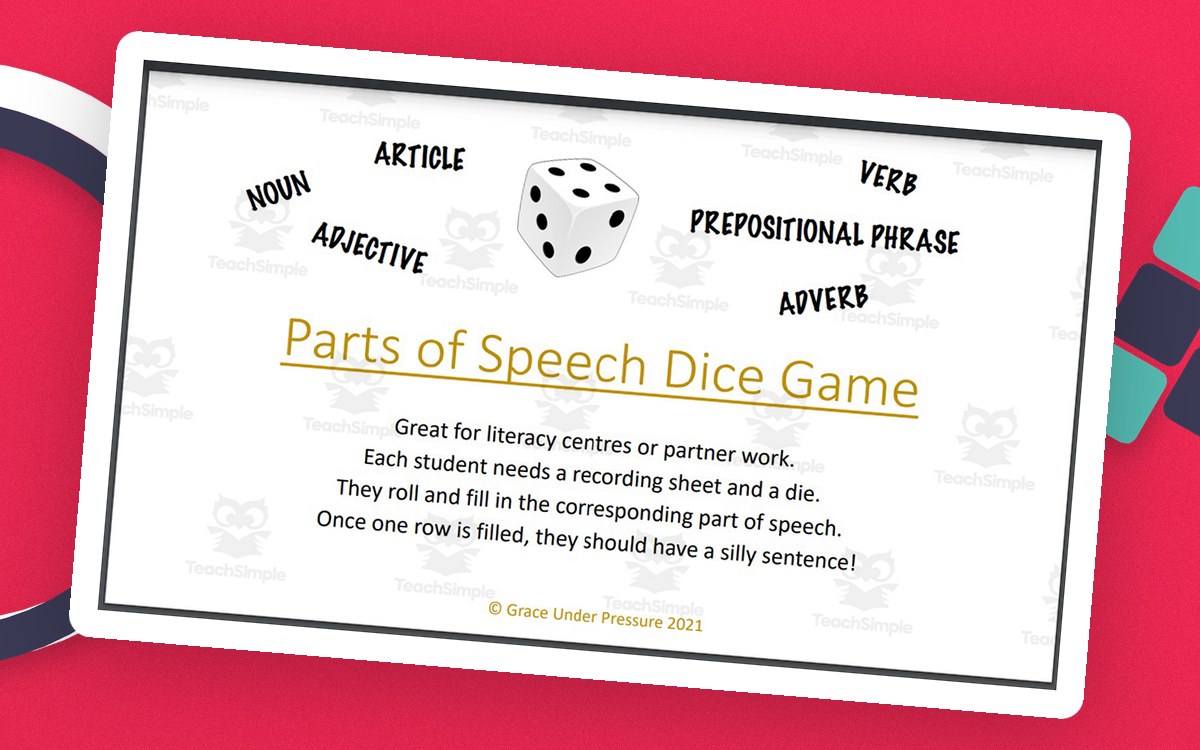 Parts of Speech Dice Game – Grammar Practice preview