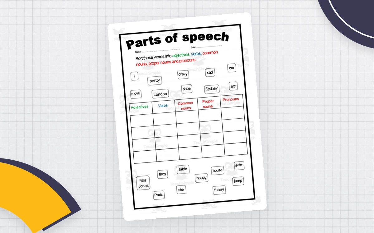 Parts of Speech Worksheet 1 – Grammar Practice teaching resource preview